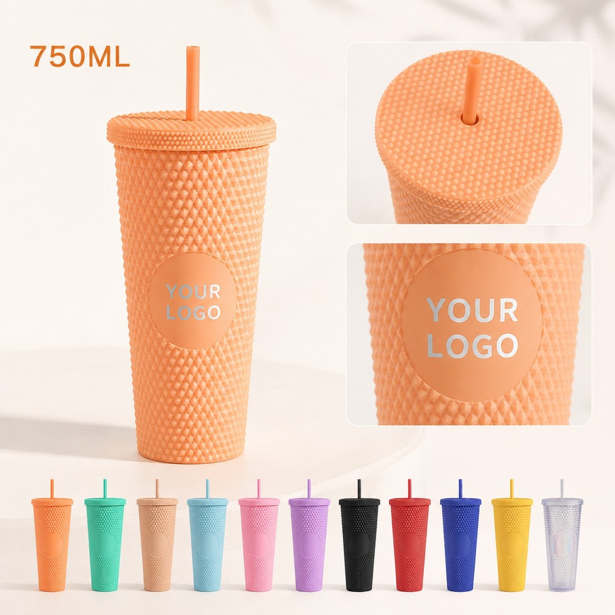 custom 750ml textured plastic tumbler