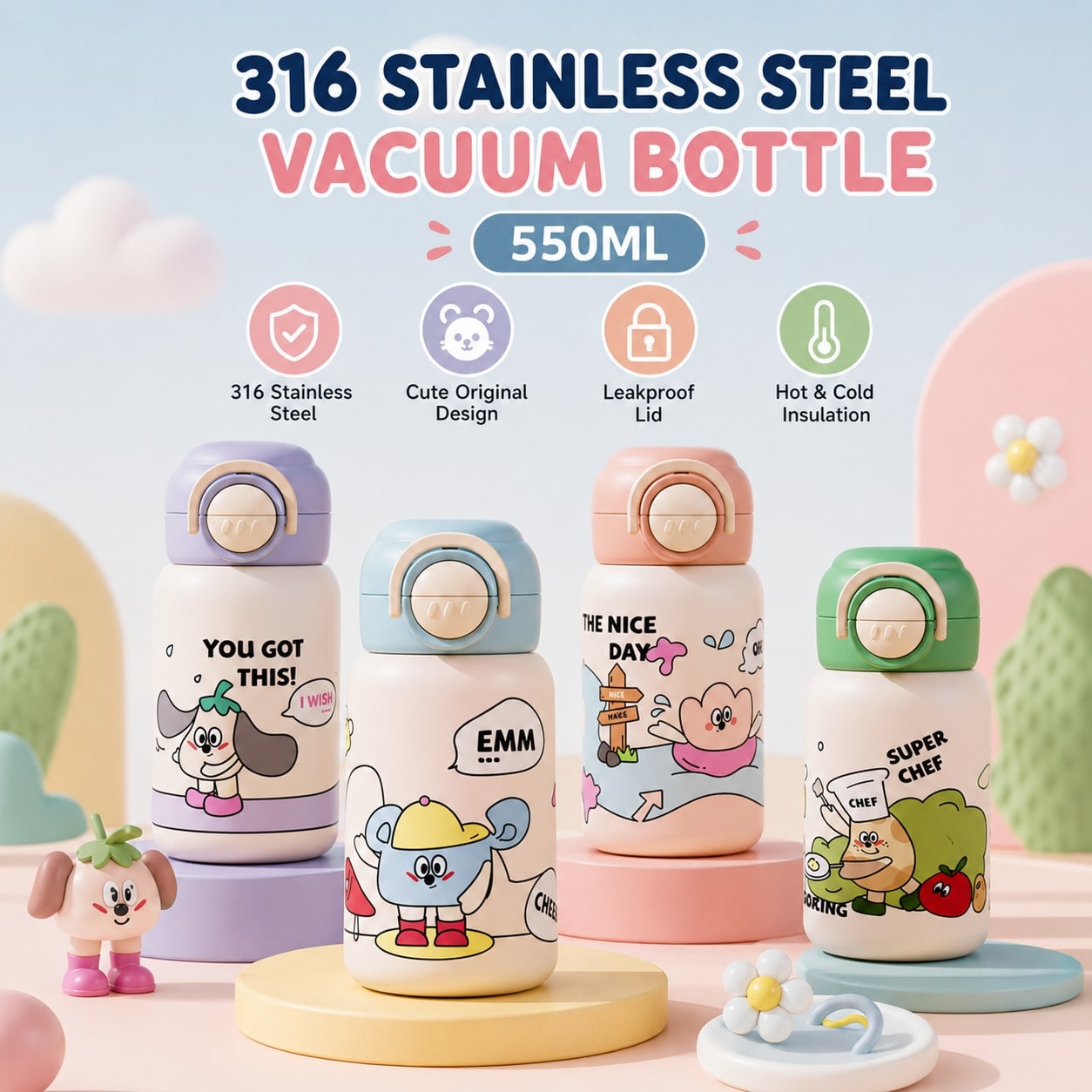 custom frosted kids stainless steel water bottle
