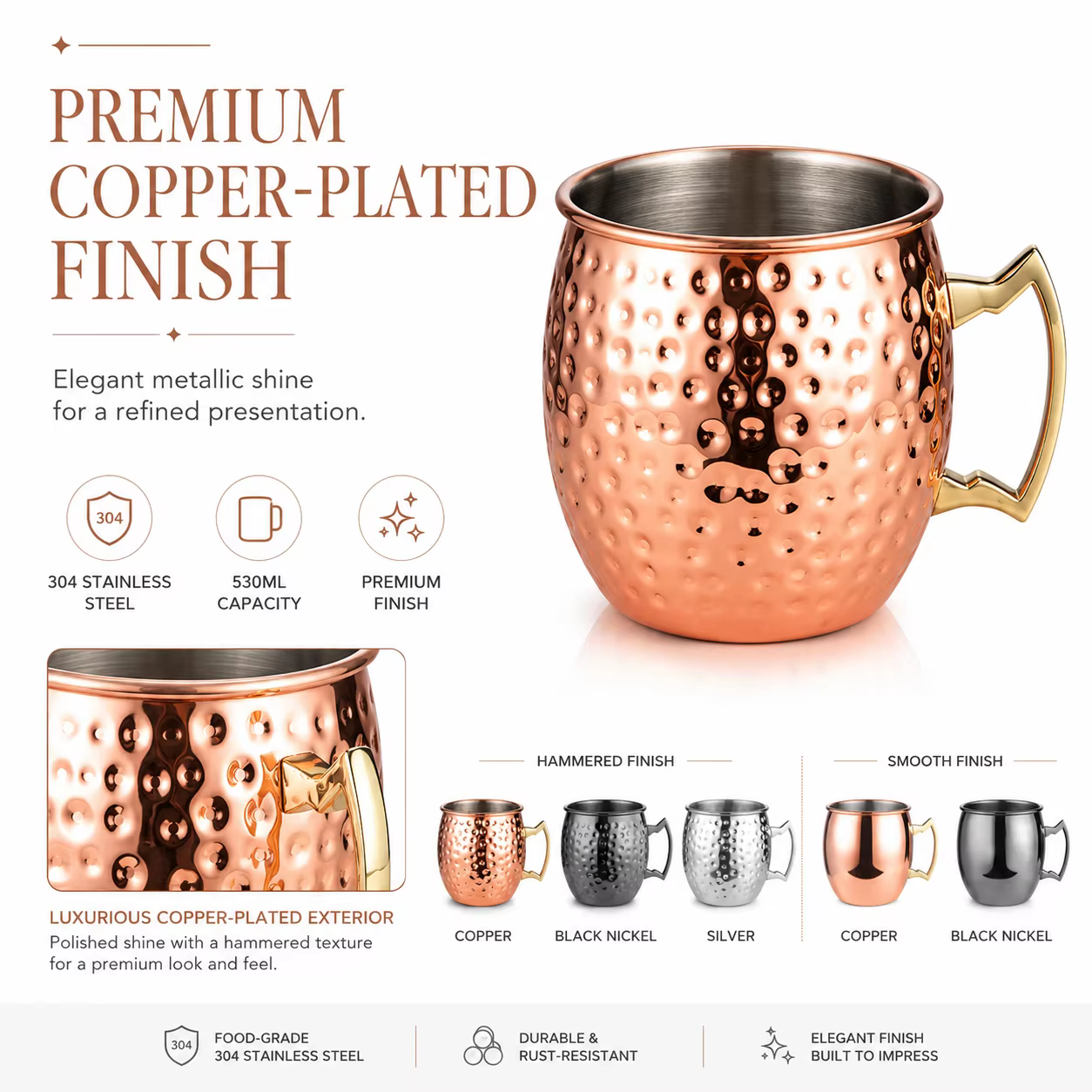 custom hammered stainless steel Moscow mule mug detail image 2